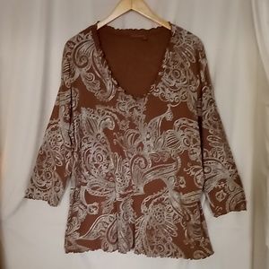 **On Sale** NWOT Fresh Produce Women's Top Tunic Brown White QVC
